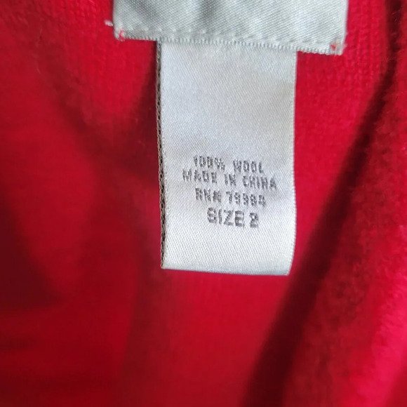 Chico's Boucle Knit Blazer Red 100% Wool Artsy Buttons Jacket (Size: 2) - Picture 5 of 16